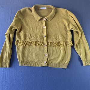 VTG Golden Yellow Fringe Western Cardigan Womens Sz M Up Collection